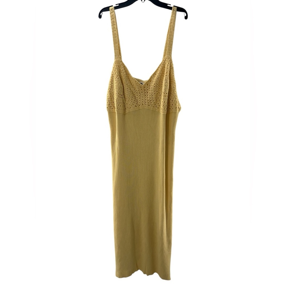 NET Future Collection Ribbed Crochet Gold Knit Midi Dress